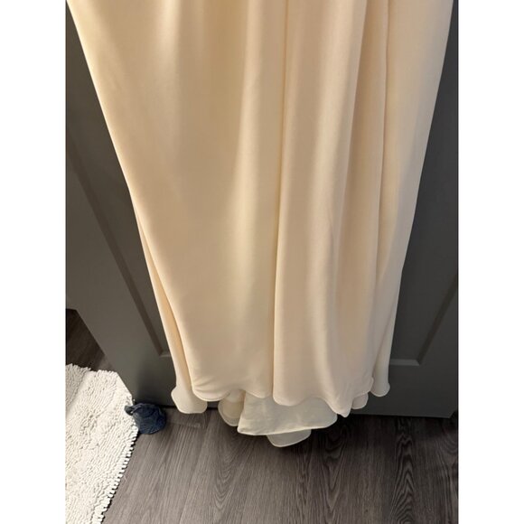 Elegant Floor-Length Cream Gown With Pleated V-Neckline & Flowing Hemline Sleeve - Picture 5 of 5